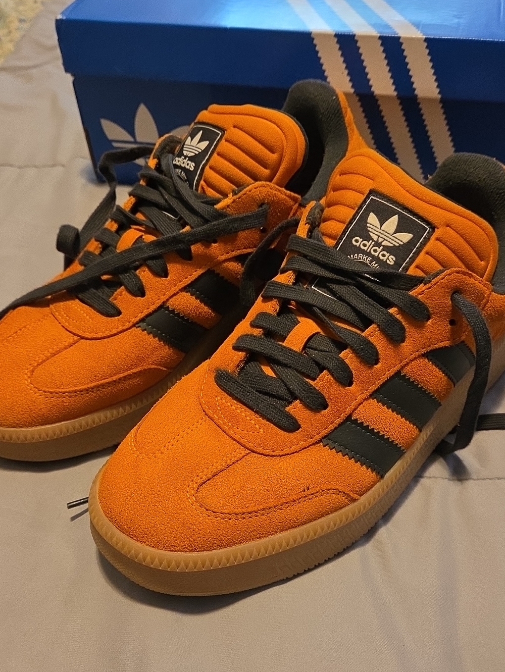 Samba XLH Adidas Orange Suede Sneakers with Black Stripes